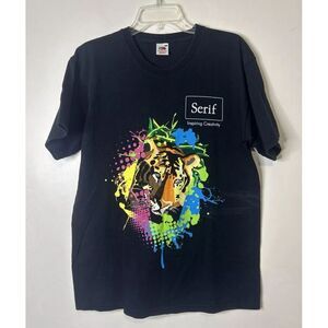 Mens Tshirt T Shirt L SERIF Inspiring Creativity Tiger Lion Splash Paint Art‎
